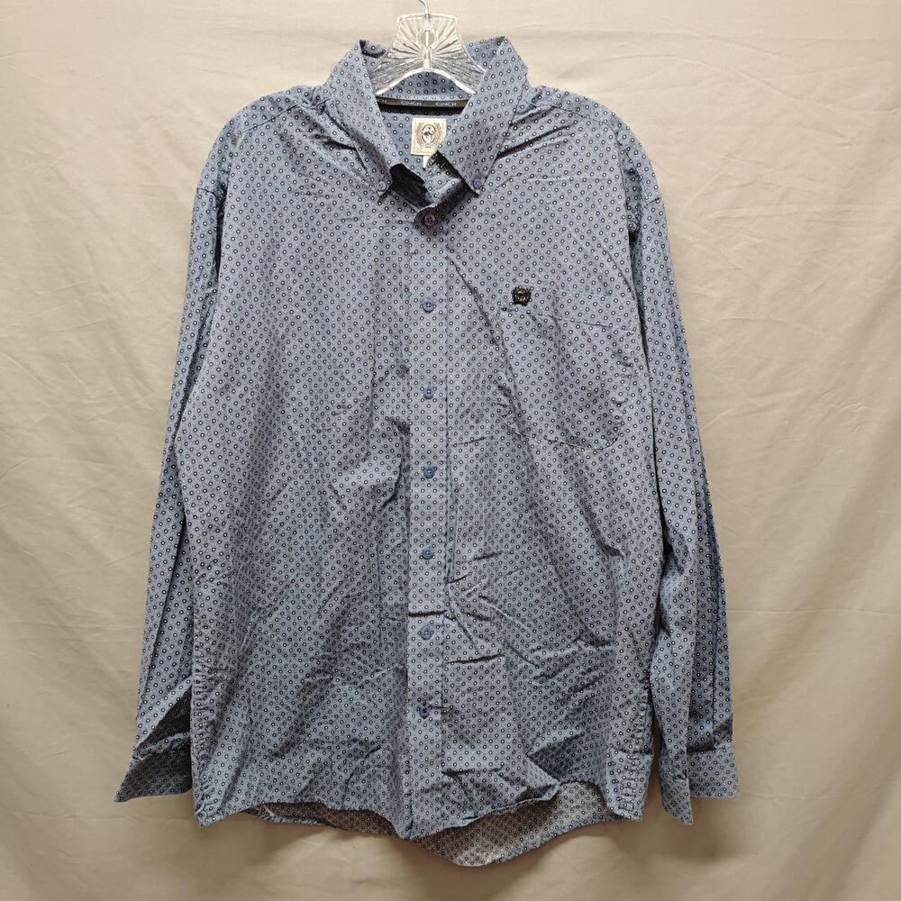 Cinch Shirt Mens Medium Blue Geometric Button Front Long Sleeve Western